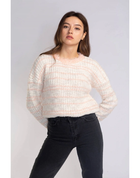 Sakallı Örgü Kazak-BEYAZ