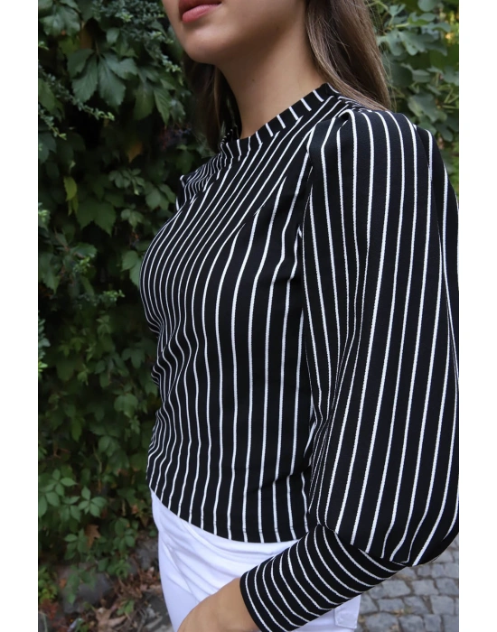 Tasarım Kollu Bluz - SİYAH