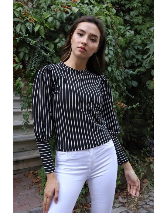 Tasarım Kollu Bluz - SİYAH