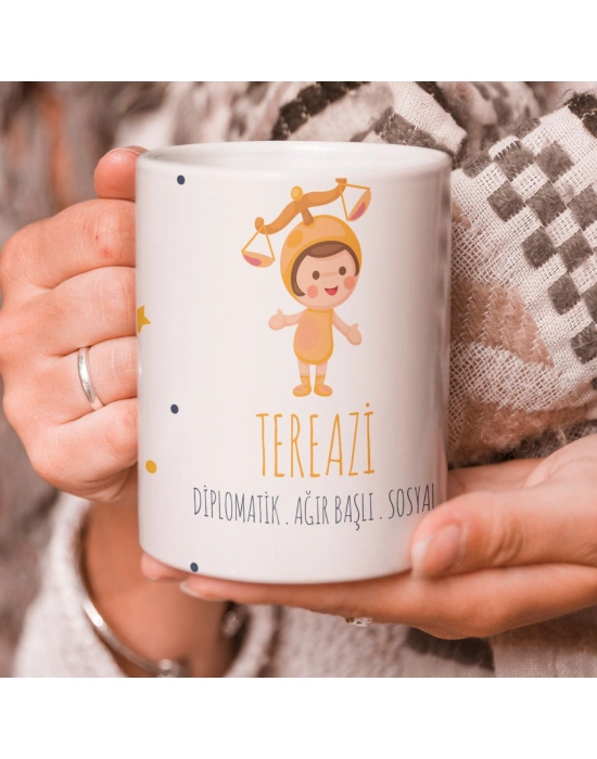 Terazi Burcu Özel Sevimli Beyaz Kupa Bardak