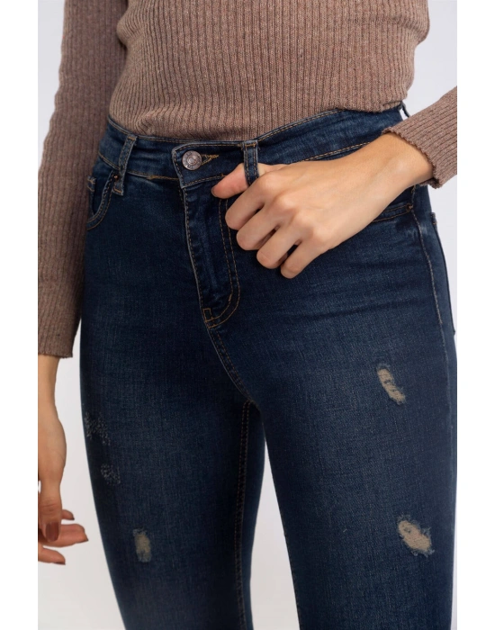 Yırtık Detaylı Skinny Jean Pantolon-LACİVERT