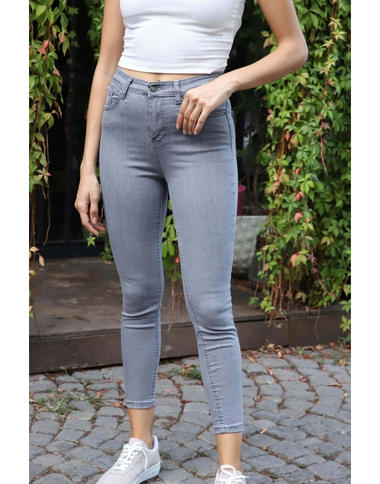 Yüksek Bel Skinny Jean Pantolon - GRİ