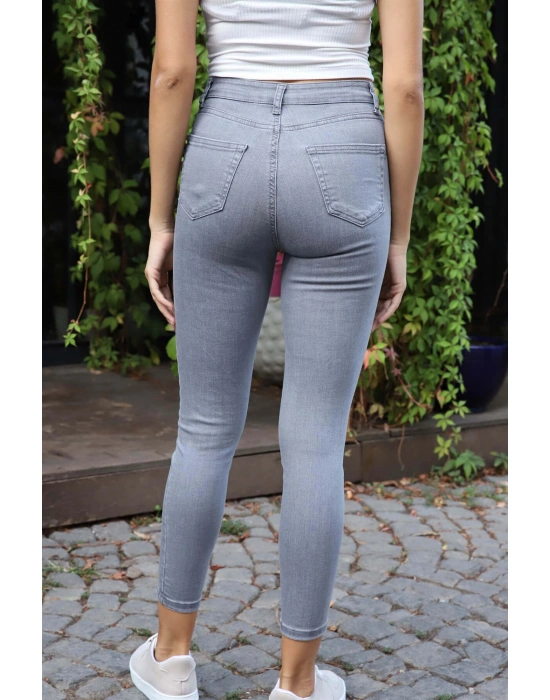 Yüksek Bel Skinny Jean Pantolon - GRİ