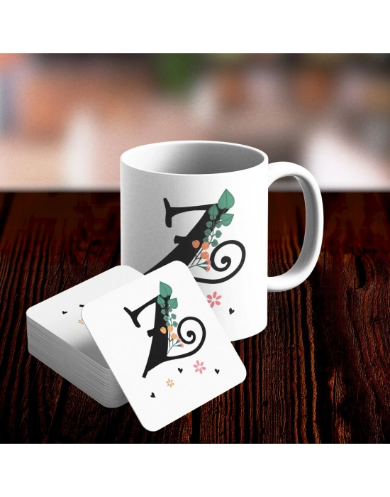 Z Harfi Tasarımlı Kupa ve Bardak Altlığı Seti