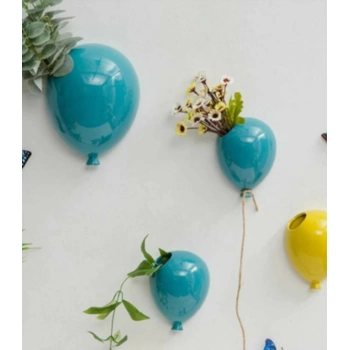 3Lü Balon Duvar Aksesuarı Saksı Mavi Özel Tasarım PS4023
