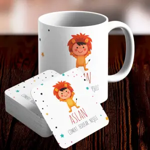 Aslan Burcu Özel Sevimli Kupa ve Altlık Seti