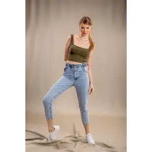 Lastik Detaylı Slim Fit Jeans - MAVİ