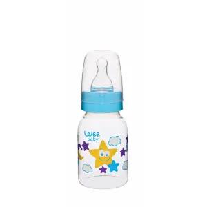 Wee Baby Silikon Uçlu Desenli PP Biberon 125 cc - Mavi