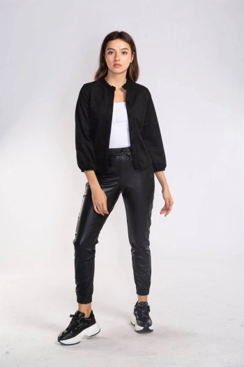 Lastikli Cepli Deri Pantolon-SİYAH