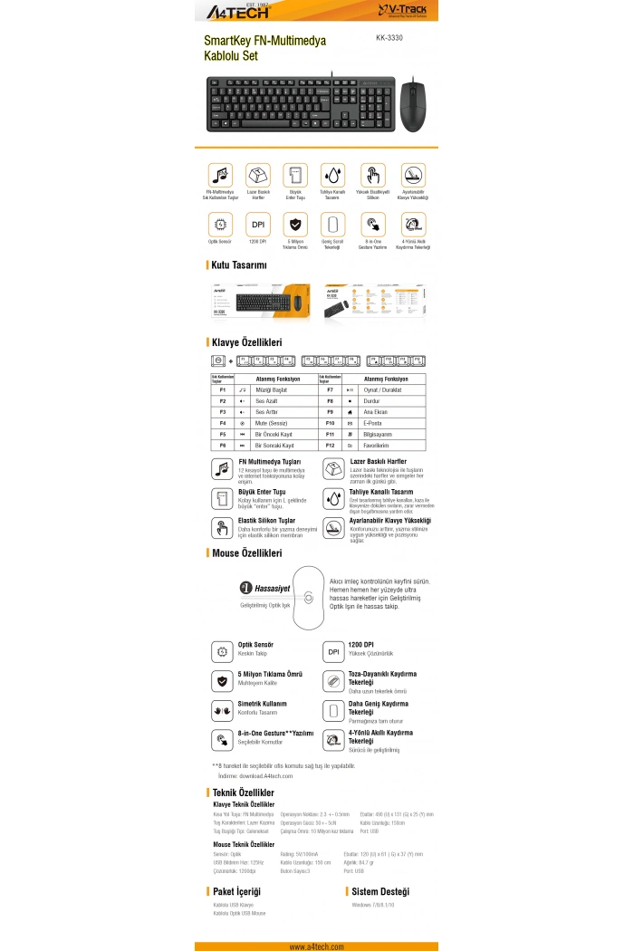 A4 TECH KK-3330 Q USB FN-MM KLV+ OPTİK MOUSE SET