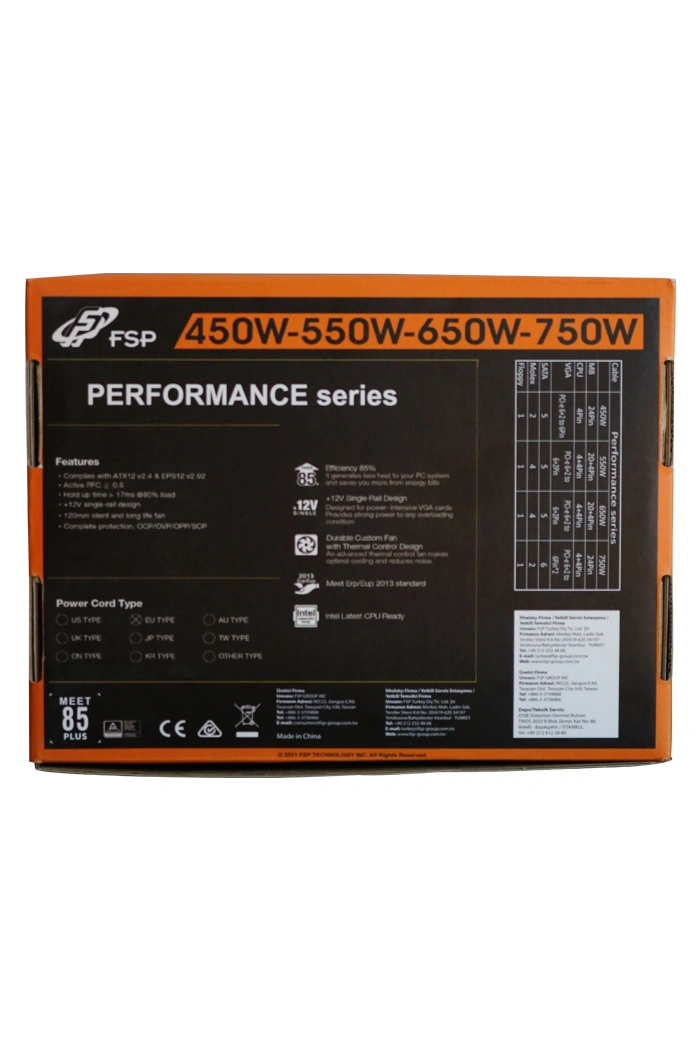 FSP PERFORMANCE 750W FSP750-50AAA 80 PLUS BRONZE POWER SUPPLY