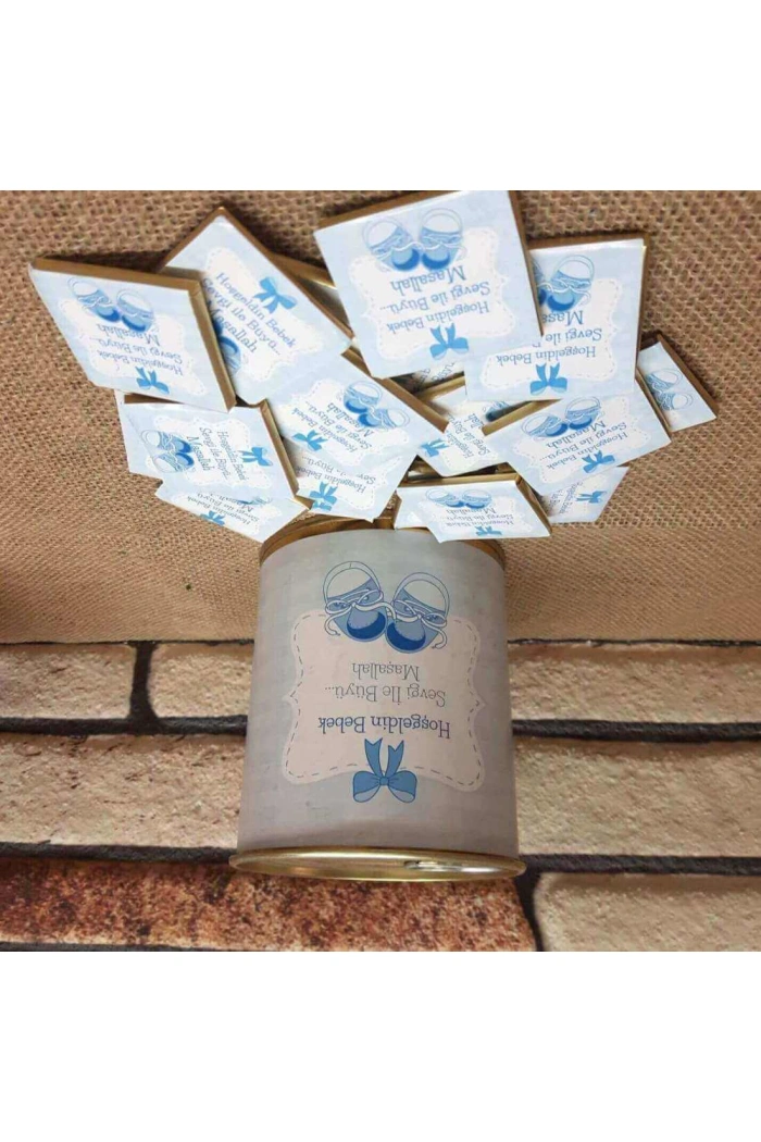 Hoşgeldin Bebek Çikolata Hediye Konservesi - Mavi