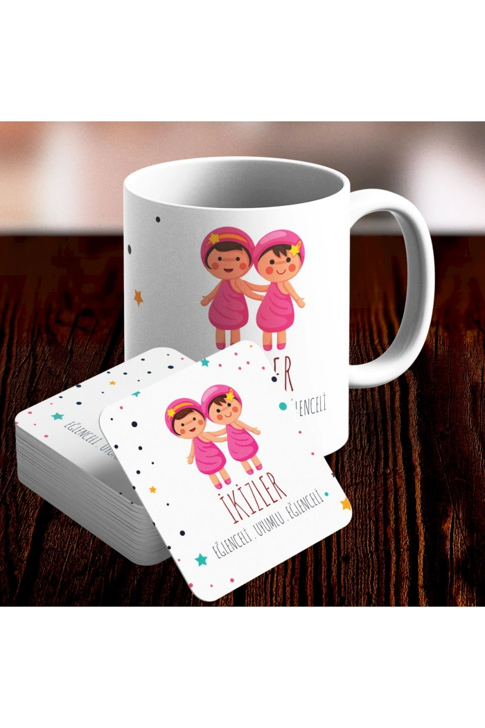 İkizler Burcu Özel Sevimli Kupa ve Altlık Seti