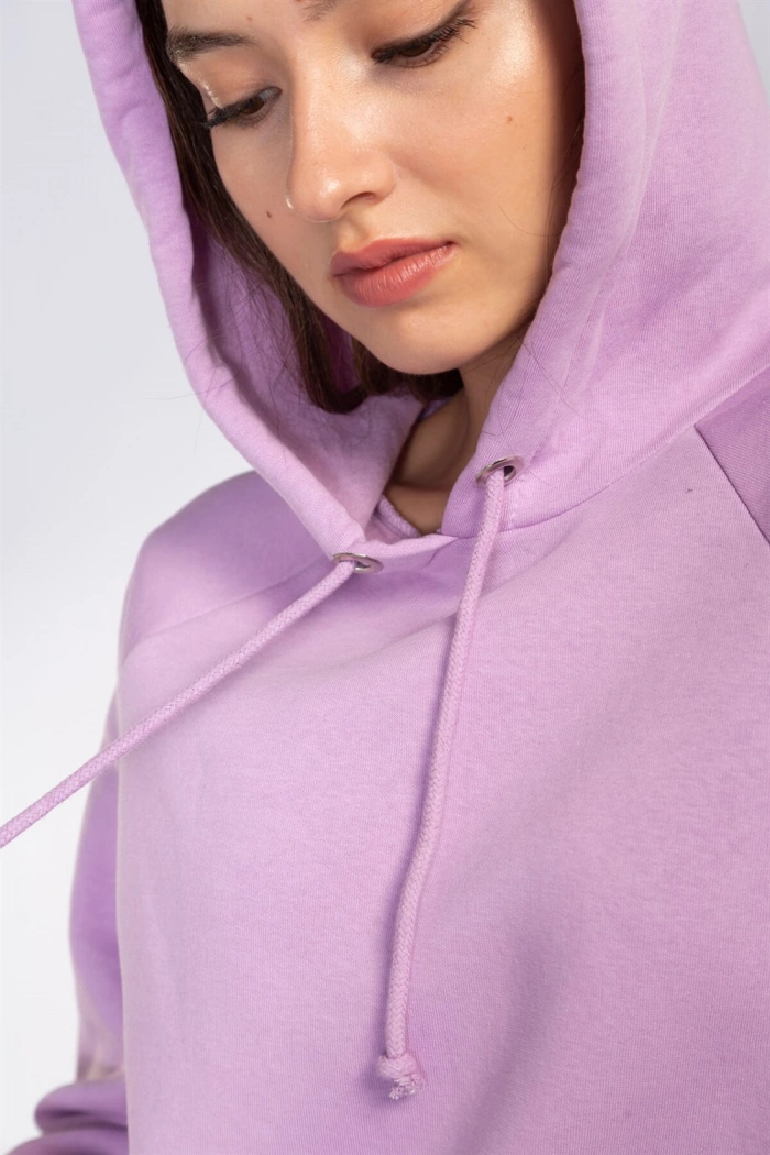 Kapüşonlu Şardonlu Sweatshirt-LİLA