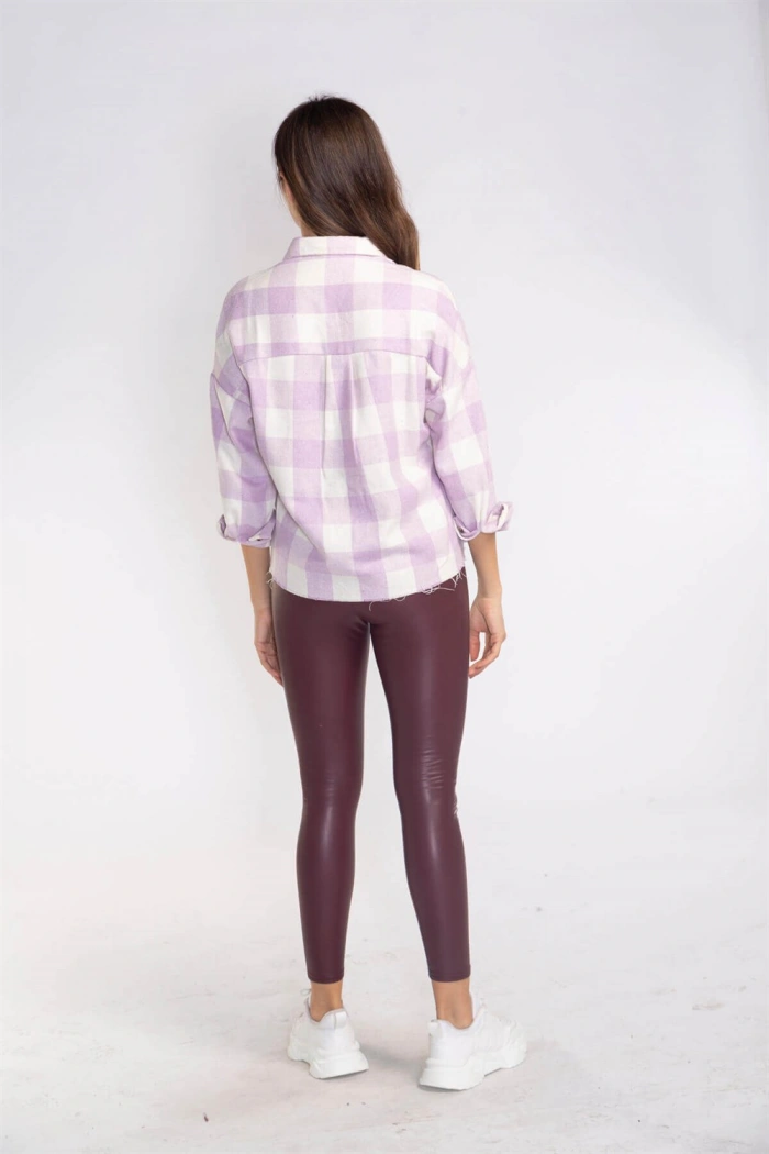 Kesik Uçlu Ekose Gömlek-LİLA