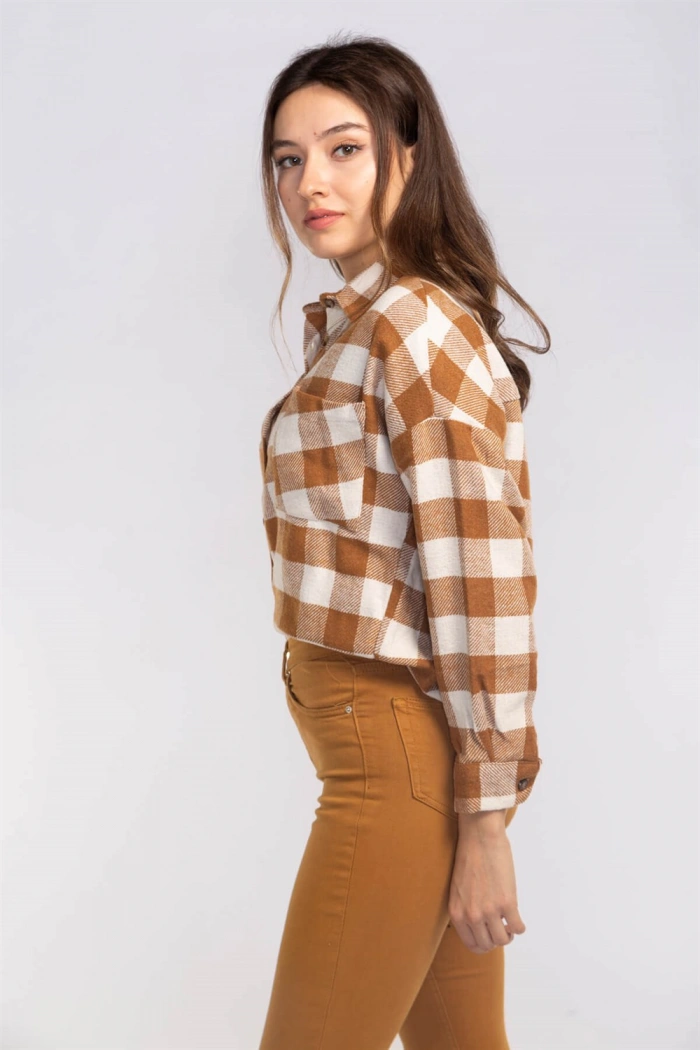 Kesik Uçlu Ekose Gömlek-TABA