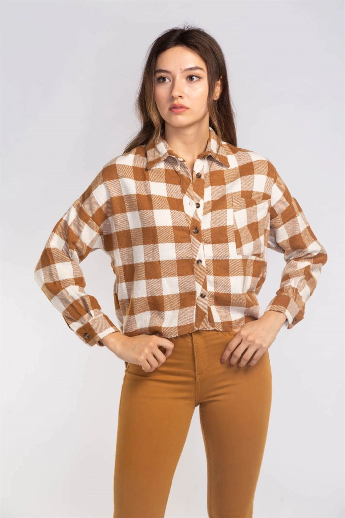 Kesik Uçlu Ekose Gömlek-TABA