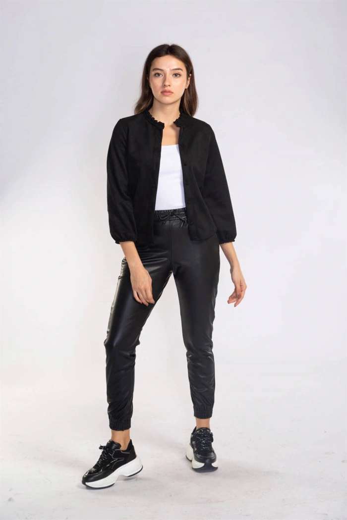 Lastikli Cepli Deri Pantolon-SİYAH