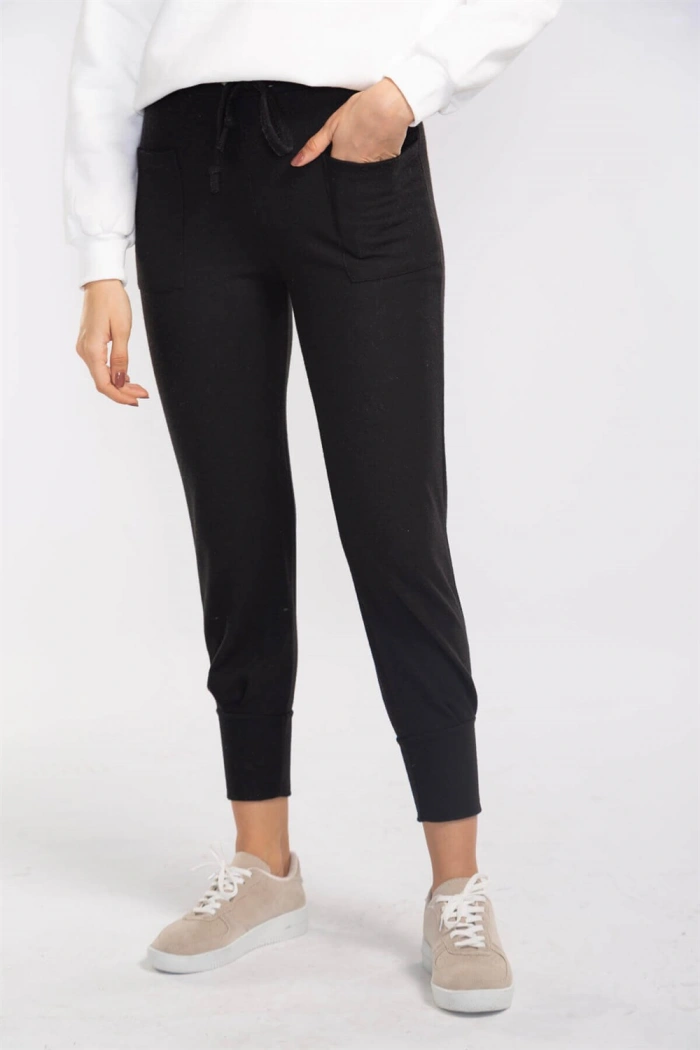 Lastikli Cepli Triko Eşofman Altı-SİYAH