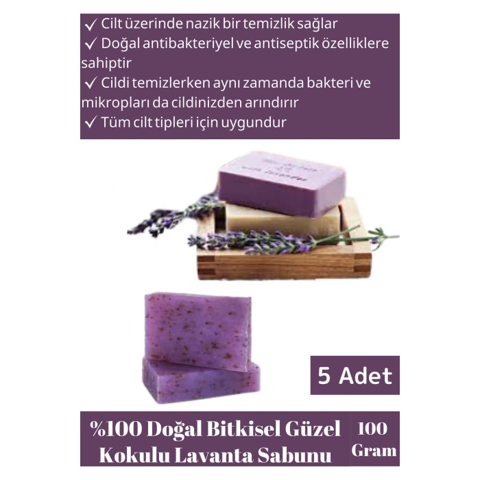 %100 Organik Özel Üretim Cilt&Saç Onarıcı Tüm Ciltler İçin Uygun Güzel Kokulu Lavanta Sabunu 5 Adet