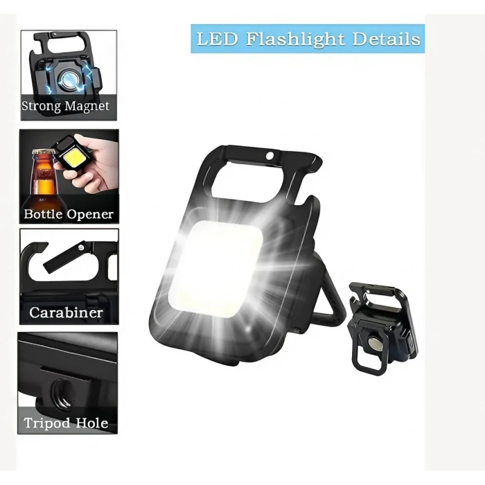 03 - Kare Mini Taşınabilir Usb Şarj Edilebilir 3 Fonksiyonlu Mıknatıslı Parlak Led Işık - Siyah