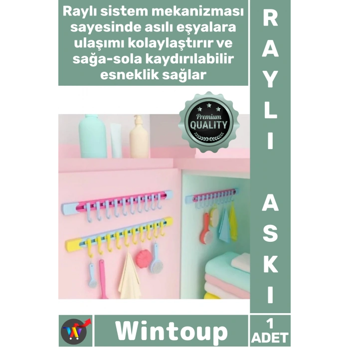 #Askı Yapışkanlı Dolap İçi Pratik Askı Fonksiyonel 10 Kancalı Raylı Mutfak Banyo Düzenleyici Askı