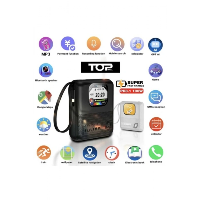 10000 mAh 100 Watt Mini Portable Powerbank Bt Call/Music/Audio Recording/Fast Charging 2024 New