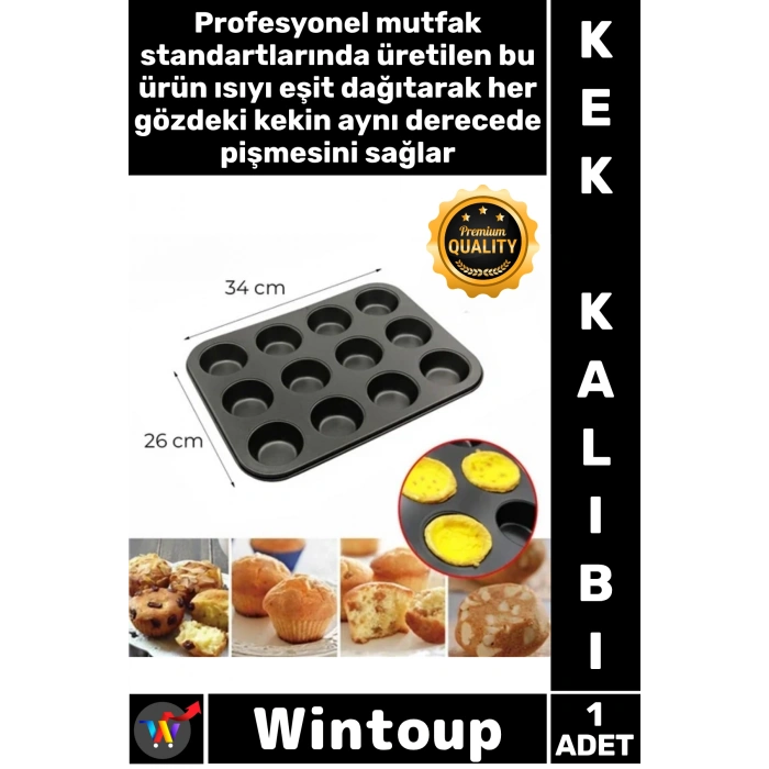 #KekKalıbı Yanmaz Yapışmaz Granit Döküm Muffin Pişirme Tepsisi Metal Kaplama Şık 12 Gözlü Kek Kalıbı