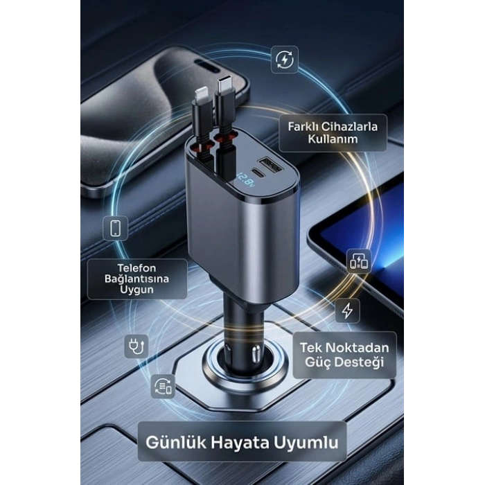 120W Hızlı Araç Şarj Cihazı | Çift USB-C + USB 3 Port PD Hızlı Şarj Adaptörü