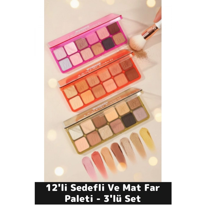 12li Sedefli Ve Mat Far Paleti - 3lü Set