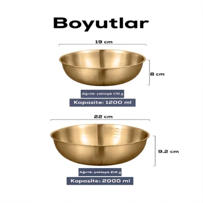 2Li Gold Paslanmaz Çelik Karıştırma Ve Salatalık Kase