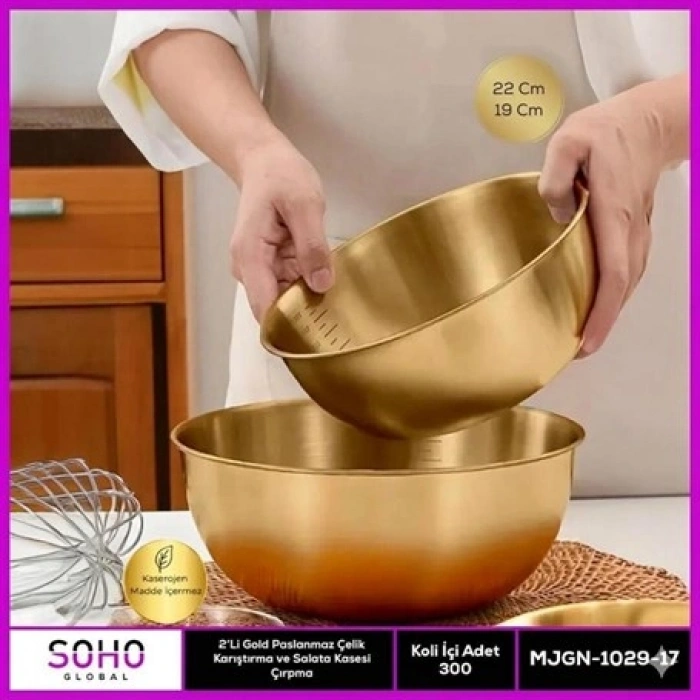 2Li Gold Paslanmaz Çelik Karıştırma Ve Salatalık Kase