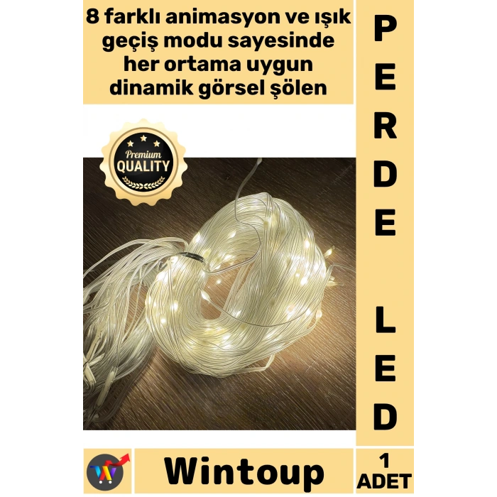 #Led Dekoratif Günışığı Dekorasyon Şık Animasyonlu 2 X 2  Sarı Işık 192 Led 8 Fonksiyonlu Perde Led
