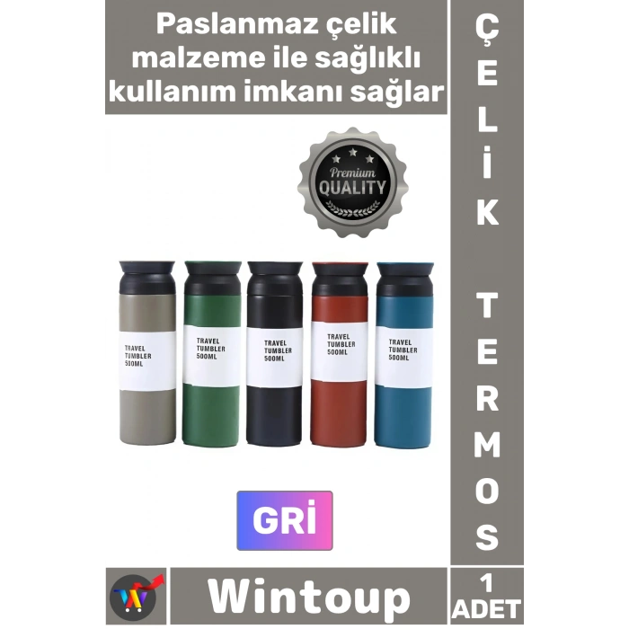 #Termos Paslanmaz Sızdırmaz Vakumlu Isı Koruyucu Hediyelik Kamp Piknik Gri Şık Çelik Termos 500 ML