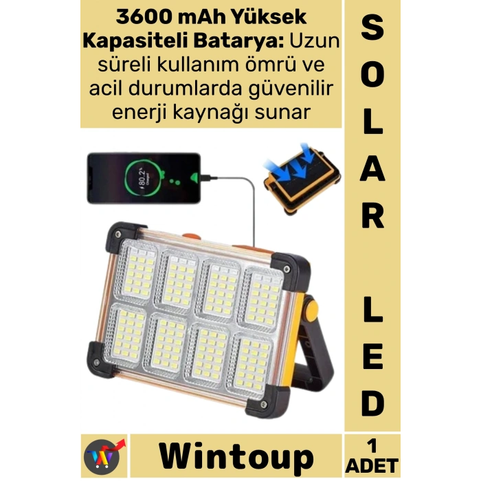 #Led Kamp Lambası Güneş Enerjili Taşınabilir Şarjlı Aydınlatma 3600 mAh Pil 4 Kademeli Solarlı Led