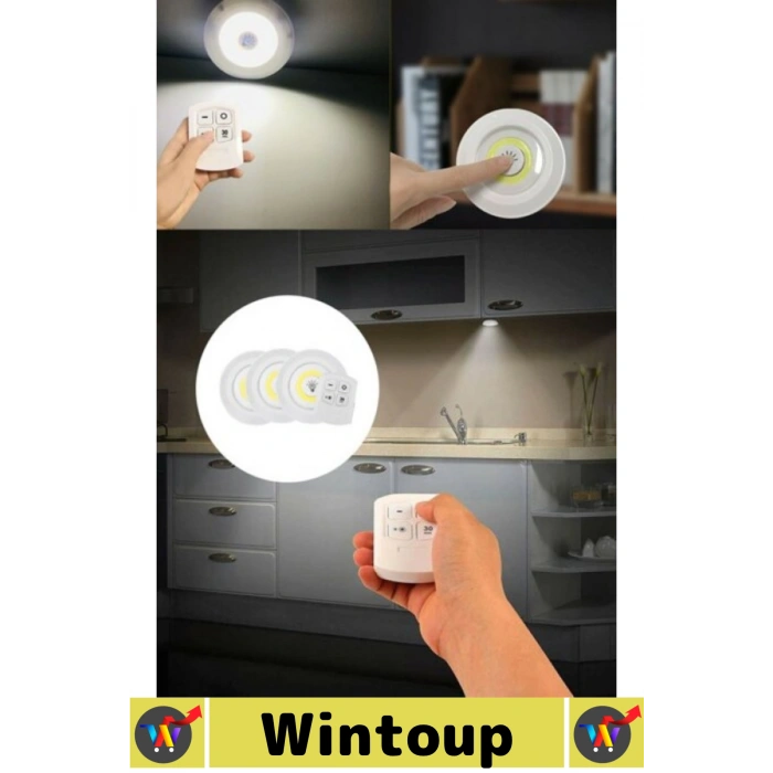 #Lamba Uzaktan Kumandalı Yapışkanlı Pilli Mutfak Banyo Dokunmatik Şık Led Aydınlatma 3lü Spot Lamba