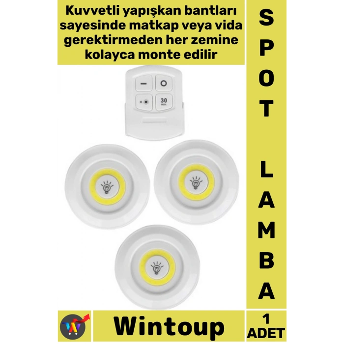 #Lamba Uzaktan Kumandalı Yapışkanlı Pilli Mutfak Banyo Dokunmatik Şık Led Aydınlatma 3lü Spot Lamba