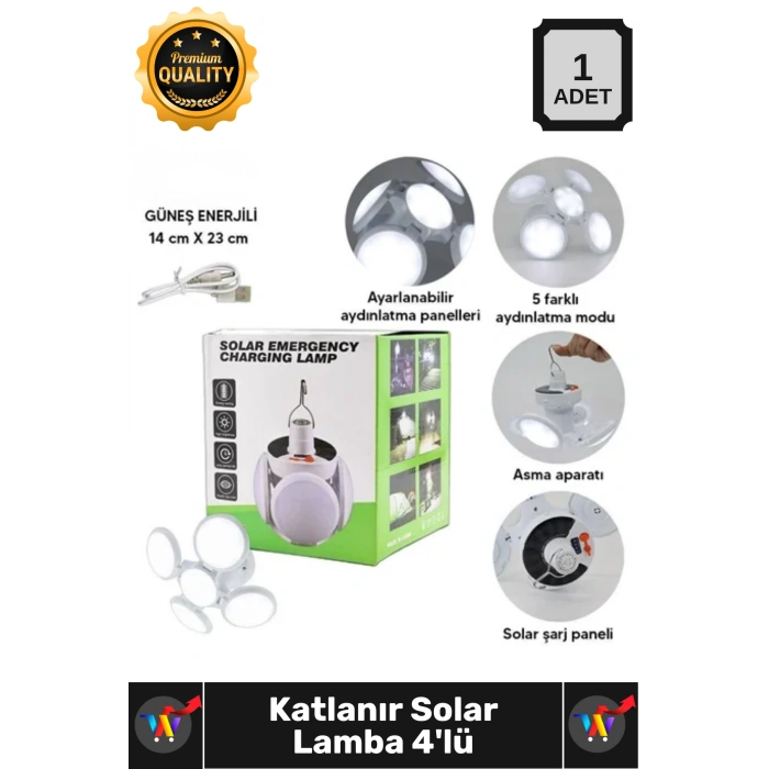 #SolarLamba Güneş Enerjili Bahçe Aydınlatma Kamp Katlanır Asma Aparatlı 5 Modlu Solar Lamba 4lü
