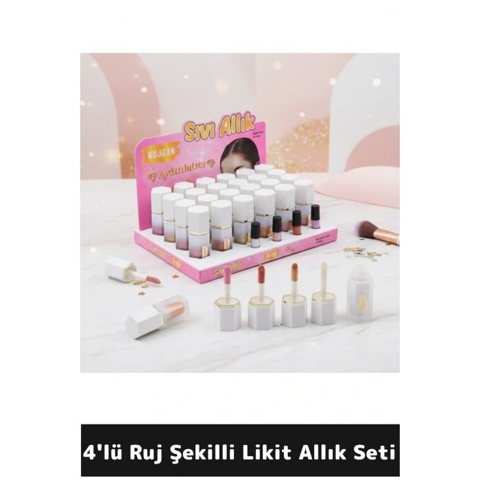 4lü Ruj Şekilli Likit Allık Seti