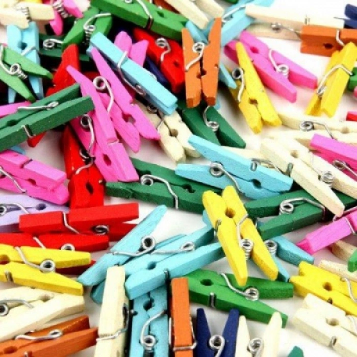 50li Renkli Ahşap Mandal 3.5cm (12li Paket-600 Adet)