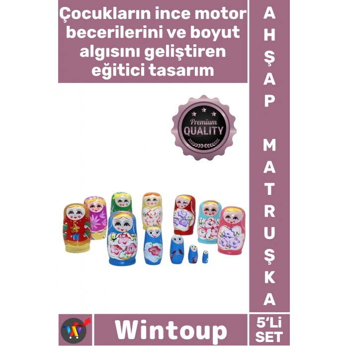 #Matruşka Özel El Boyaması Doğal Dekoratif Nostaljik Eğitici Şık Koleksiyonluk 5li Ahşap Matruşka