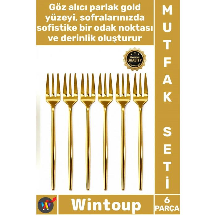 #Çatal Paslanmaz Çelik Şık Sunum Modern Lüks Parlak Ergonomik 13 Cm Gold 6 Parça Tatlı Çatalı Seti