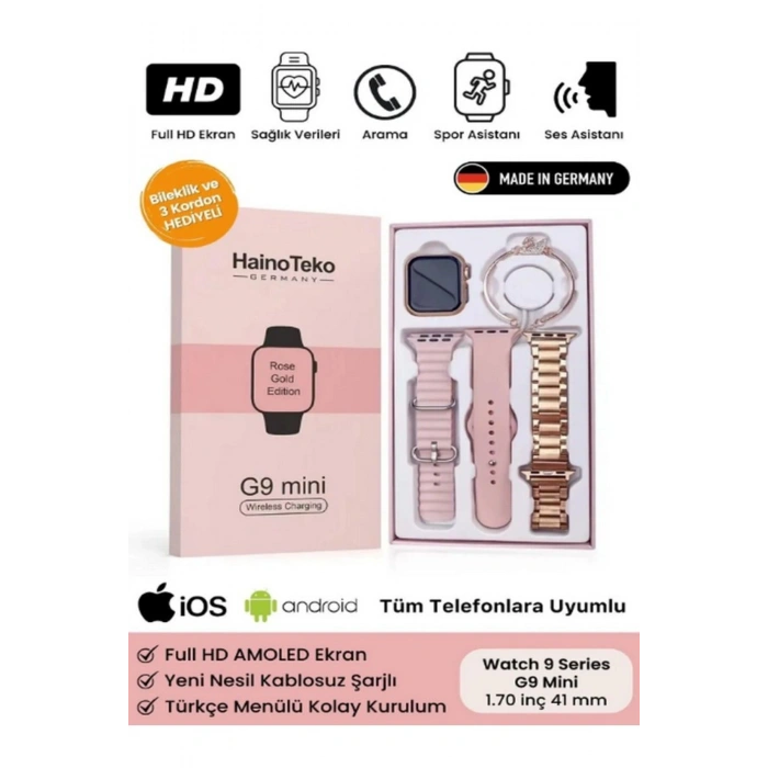 Realme Tüm Modelelrle Uyumlu Kadın Akıllı Saat G9 Mini 3 Kordonlu Ve Bileklik Hediyeli