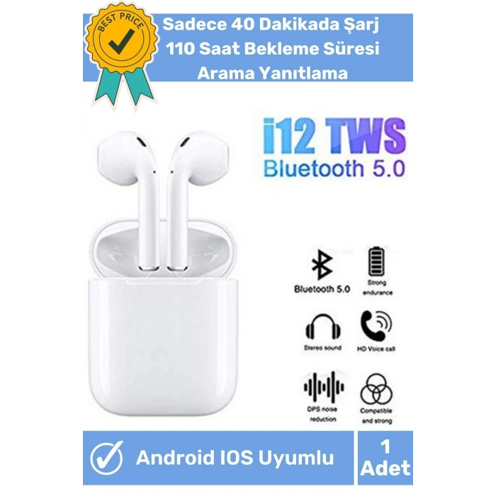 Xiaomi Modellerle Uyumlu Bluetooth Kulaklık I12 Arama Özellikli Tws Dokunmatik Hd Ses Mikrofon