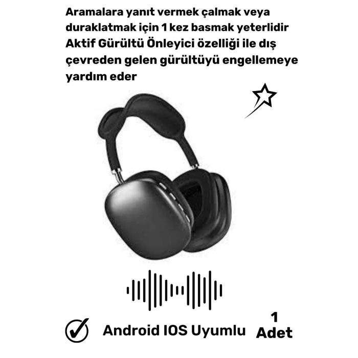 REALME 10 PRO+  Uyumlu 5.2 Bluetooth Anc Dokunmatik P9 Siyah Kablosuz Kulaklık
