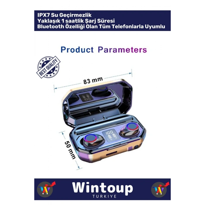 Kulak Içi Tws Bluetooth Kulaklık Led Göstergeli Powerbankli Kablosuz Wireless V5
