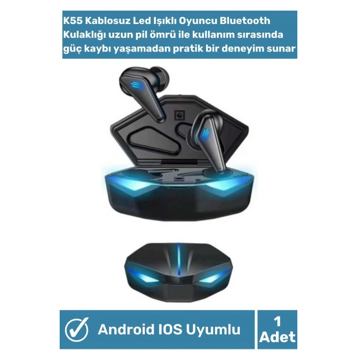 Oyuncu Kulaklığı Mikrofonlu Kablosuz Bulutut Gaming Bluetooth K55 Pupg Kulaklığı Roblox Gaming