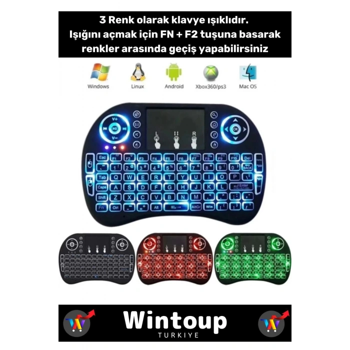 Kablosuz Şarjlı Smart TV Android PS 3 Kullanımı İçin Uygun Mini Klavye