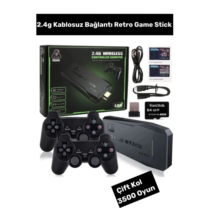 Game Stick Siyah 2.4g Nostaljik Çift Kablosuz Denetleyici Video Oyun Konsolu