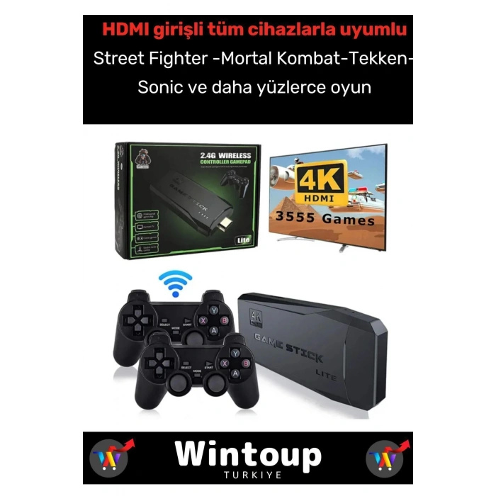 Game Stick Siyah 2.4g Nostaljik Çift Kablosuz Denetleyici Video Oyun Konsolu